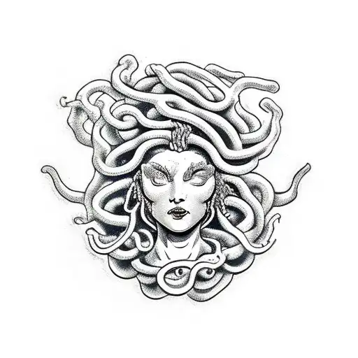 A Furious Medusa Bust In Minimalistic Style