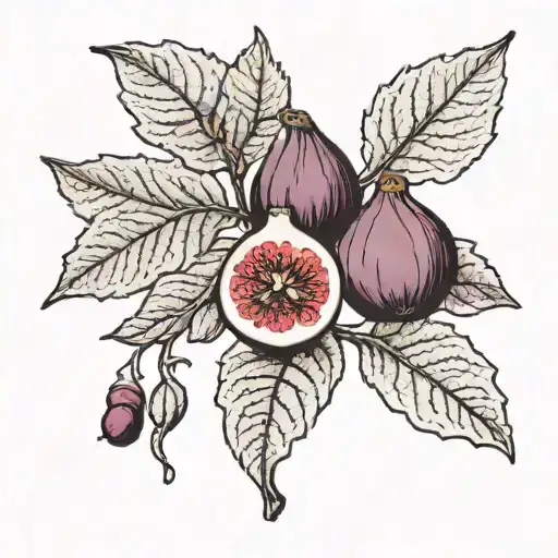 Black And White Fig Branch Dark Green Leaves And Dark Red And Purple Fruit