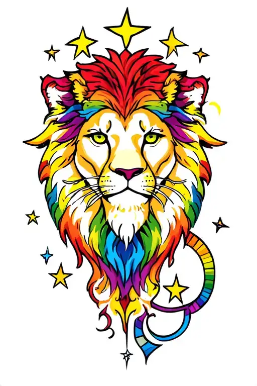 Leo Zodiac Symbol With Rainbow Stars