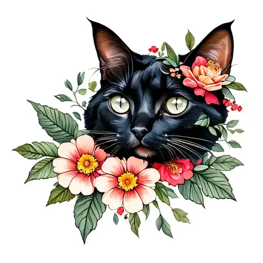 Black Cat Flowers Leaves