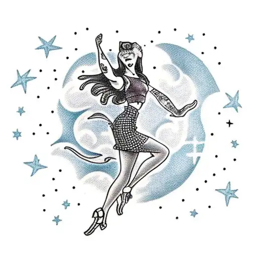 A Tattoo Of A Girl Dancing With Her Friends Under A Starry Sky