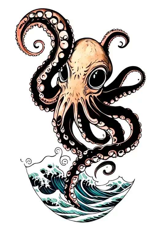 Irezumi Octopus With Waves Crashing In The Background