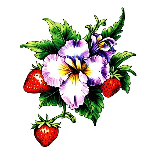 Iris Flower And Strawberry Vine