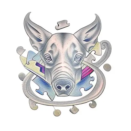 A Traditional Style Tattoo Of A Puzzle Piece Forming An Animal Silhouette