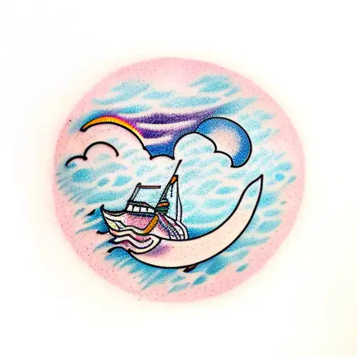 Waning Crescent Moon With Water