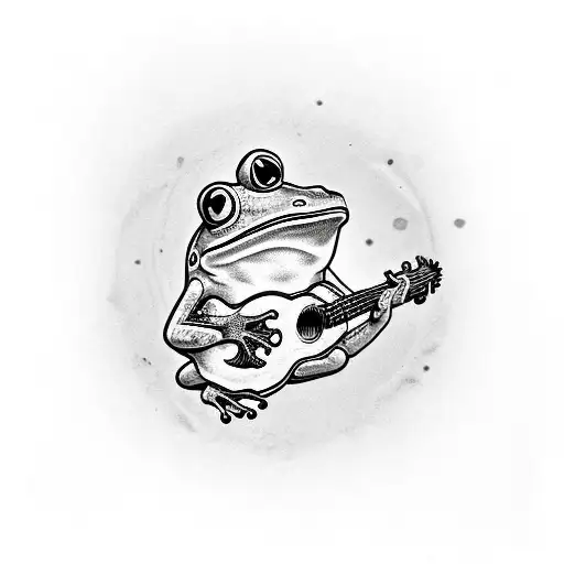 Frog Playing Banjo With A Joint Under A Mushroom