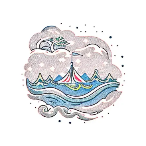 A Tattoo Depicting A Person Walking On A Winding Path Through A Beautiful Natural Landscape