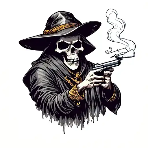 A Grim Reaper Smoking A Joint With A Gunne