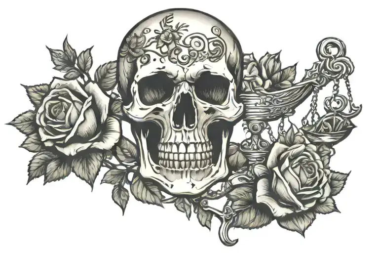 Skull Roses And Scale Of Justice Scales