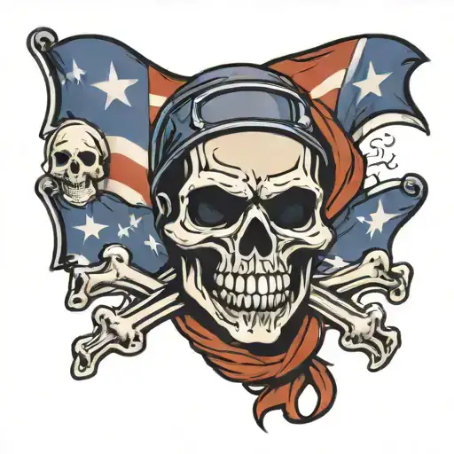 Welder Mask In The Shape Of Skull And Crossbones Flag Flying