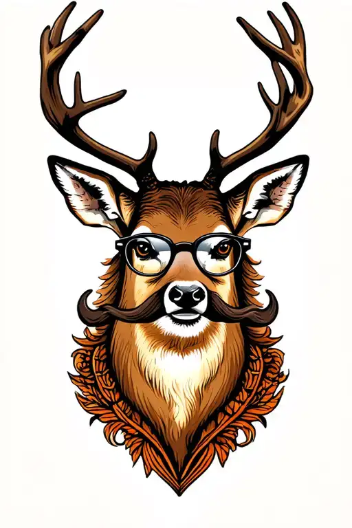 Traditional Style Tattoo Deer Head With Reading Glasses And A Mustache