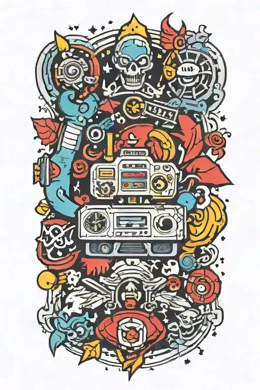 A Tattoo Design Of Videogame-inspired Artifacts And Symbols