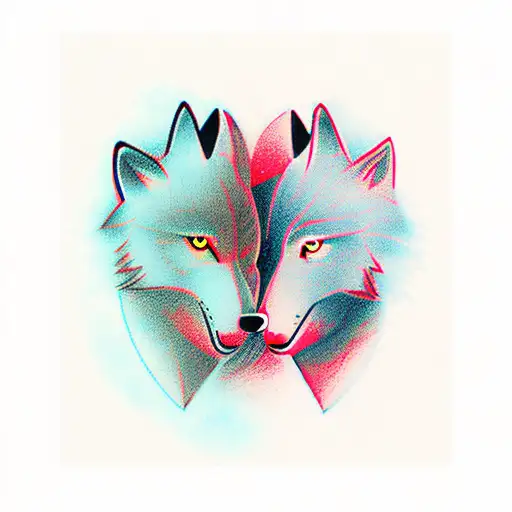 Two Wolves Facing Opposite Direction In Black And Red