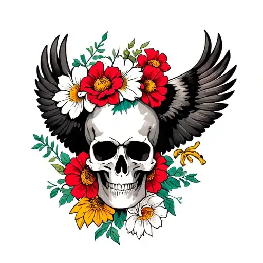Vase Flowers Skull Eagle Flying
