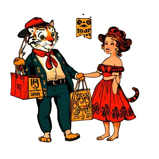 Tiger Boy On A Shopping Trip With His Wife In The Summer