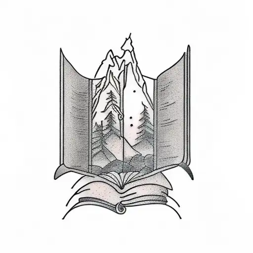 A Tattoo Of An Open Book With A Hiking Trail Winding Through The Pages