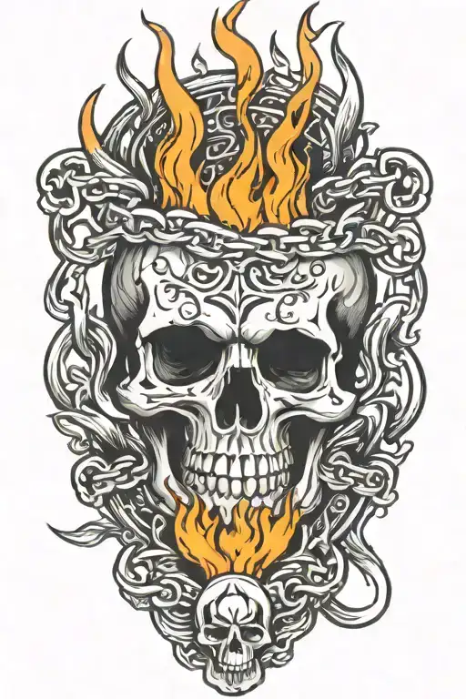 Chain Of Fire Flames With A Skull