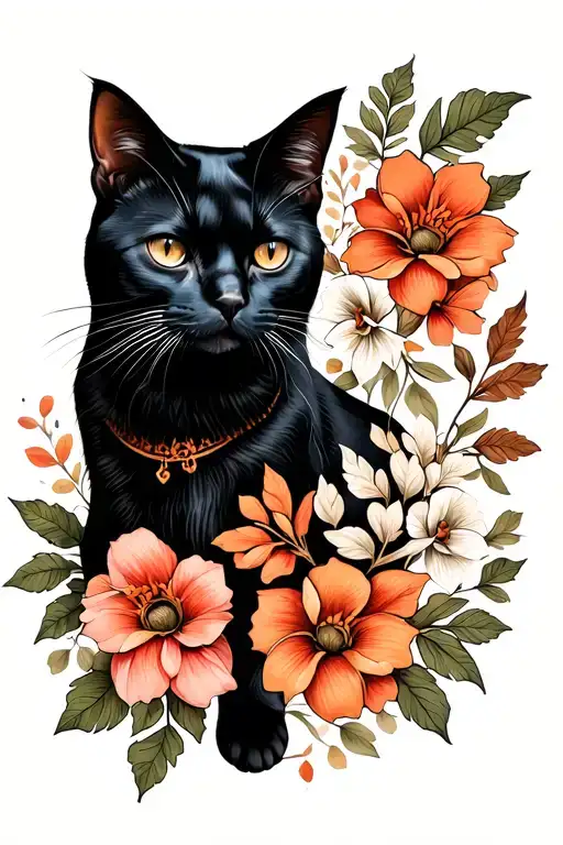 Black Cat Flowers Leaves