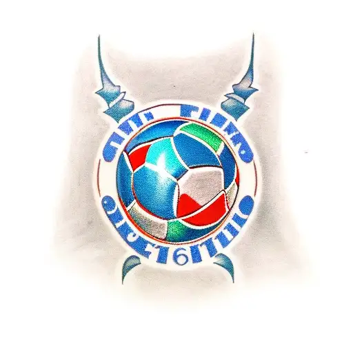 Traditional-style Tattoo Of A Football With The Chelsea Fc Colors