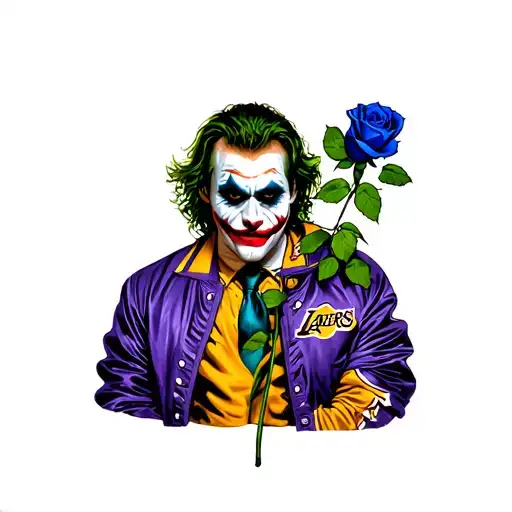 Heath Ledger Joker Holding Blue Rose Wearing Lakers Jacket