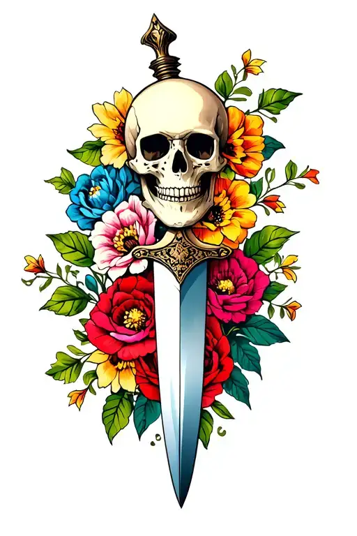 Dagger With Skull And Flowers