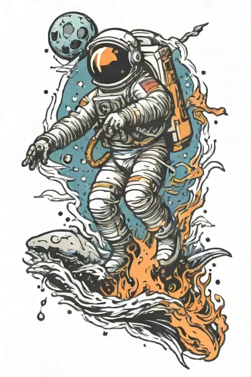 A Traditional Style Tattoo Of An Astronaut Exploring The Depths Of The Ocean