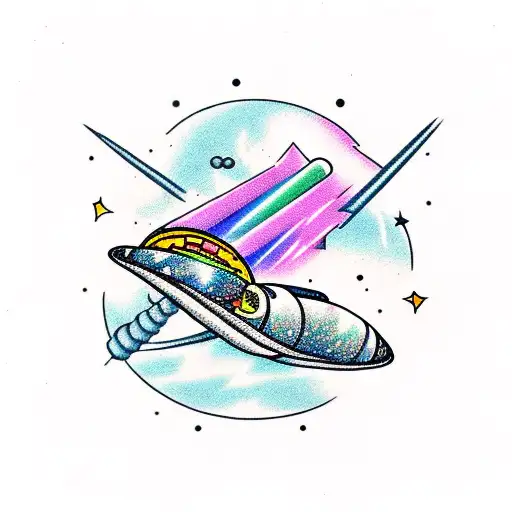 A Taco-shaped Spaceship Flying Through A Galaxy Filled With Gaming Symbols And Unicorns