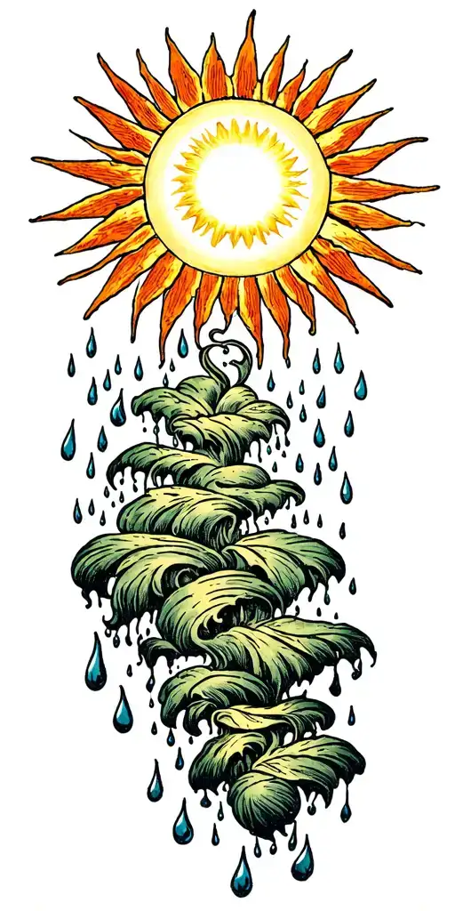 Sun With Rain Falling Off Of The Bottom
