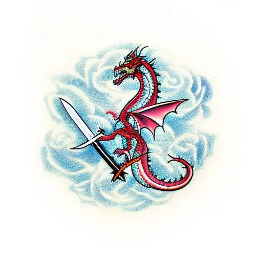 Rose Combined With A Sword With A Dragon On Top Of It
