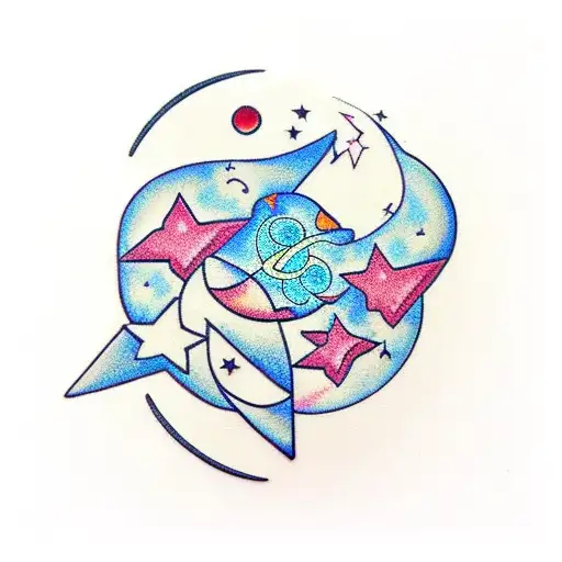 Star Sky With Crescent Moon And The Initials Nk