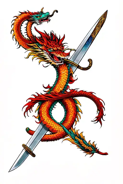 Japanese Swords And Dragon Wrapped