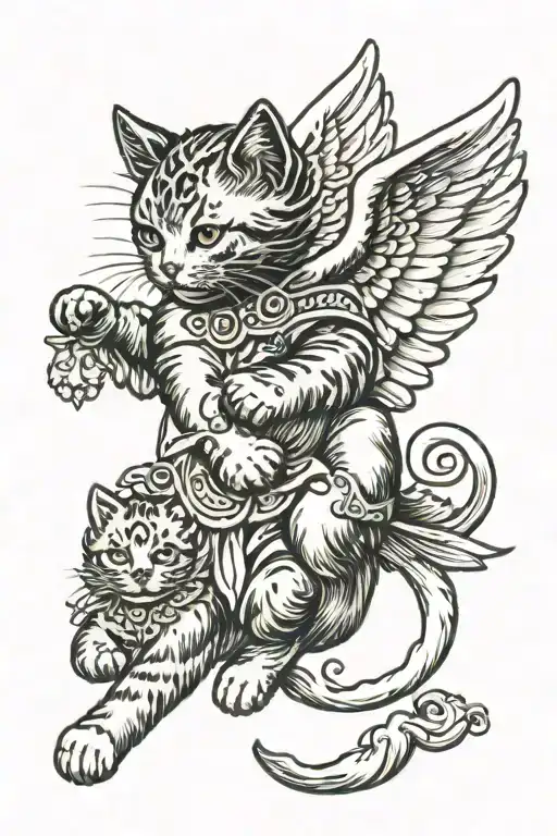 Angel Cat Playing With A Infant