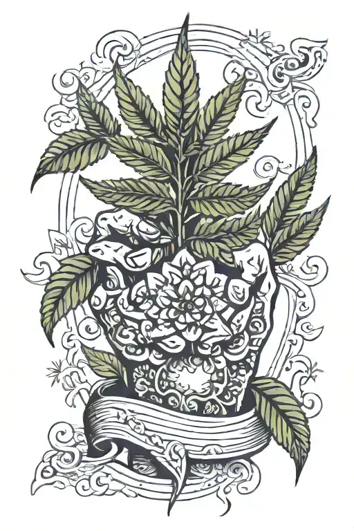 Tattooed Hand Holding A Weed Plant