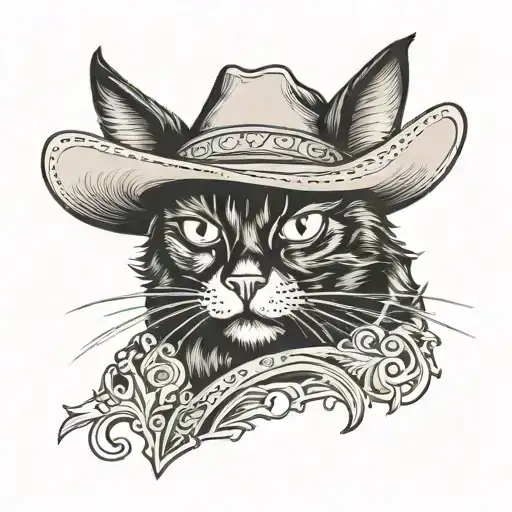 Cowboy Black Cat Face Abstract In Black