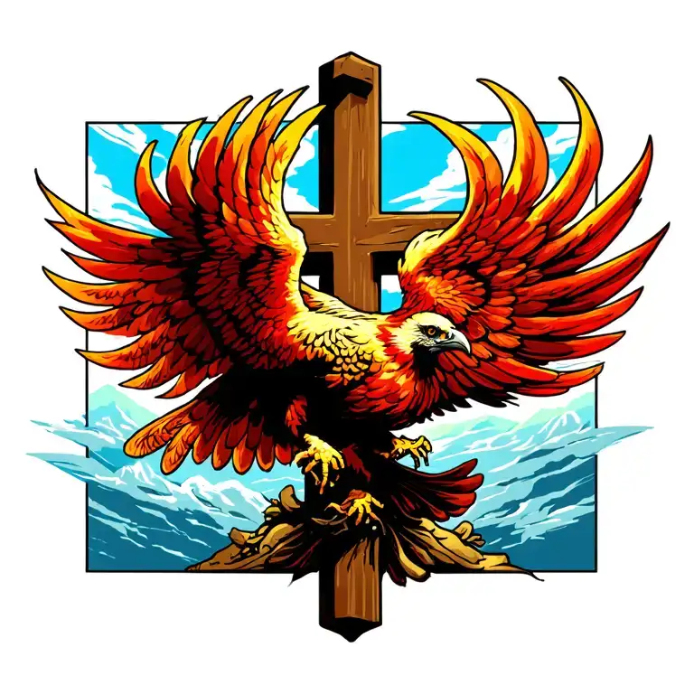 Phoenix Landing On A Cross