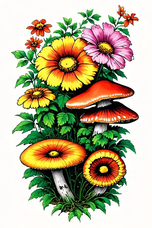Flowers And Fungi Growing