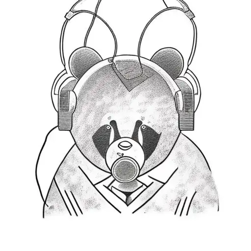 A Traditional Style Tattoo Of A Bear Wearing Headphones And Holding A Joystick