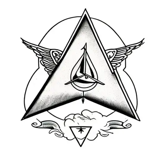 Triangle And Arrow And Flowers And Wings