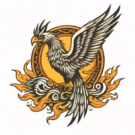 A Phoenix Rising Up From Fire Flames
