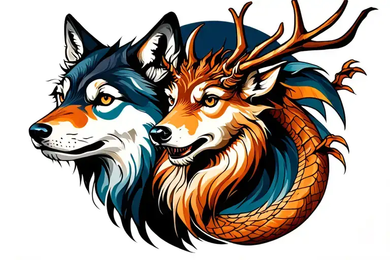 Wolf And A Deer And A Dragon