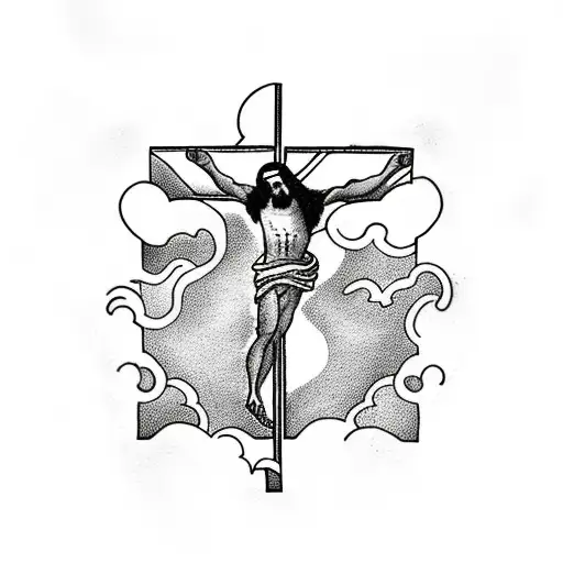 Jesus On The Cross With Sky Full Of Clouds With Lightning