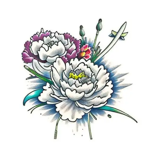 Carnation And Peony And Water Lilly And Larkspur And Poppy And Gladius And Cosmos And Merigold