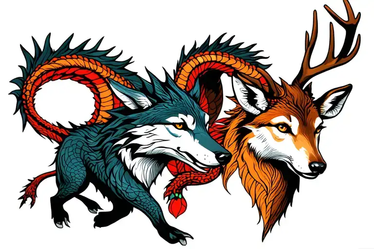 Wolf And A Deer And A Dragon