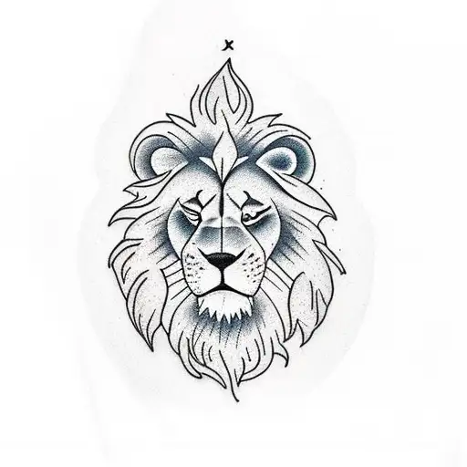 A Traditional Style Tattoo Of A Lion Basking In The Warm Glow Of A Rising Sun