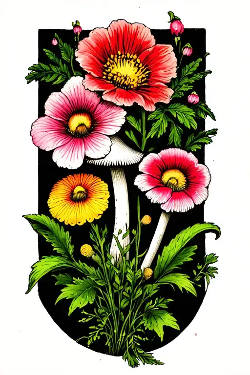 Flowers And Fungi Growing