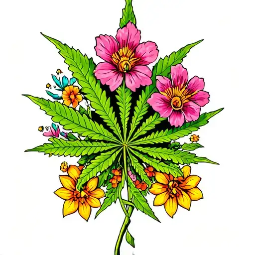 Weed Leaf A Joint And Flowers Growing