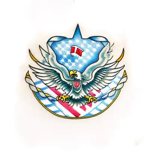 Traditional Style Eagle With American Flag