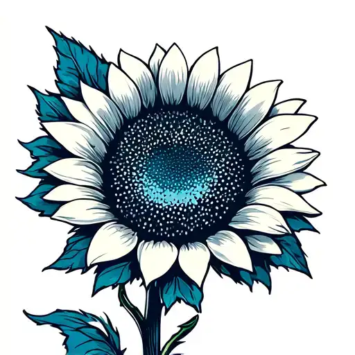 Half Of A Sunflower With Pedals On Re To Blue On The Tips