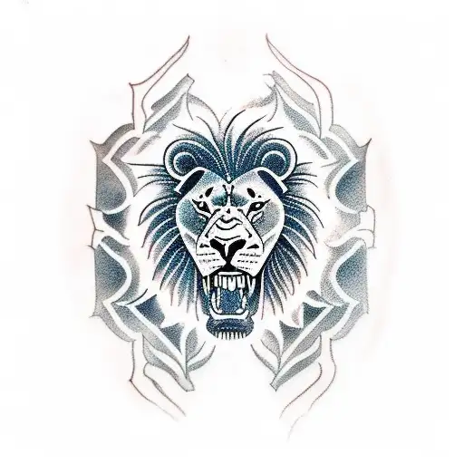 Outline Of A Lion Walking Around A Sword