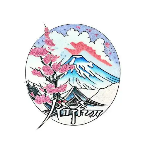 Mount Fuji With A Katana And Cherry Blossom